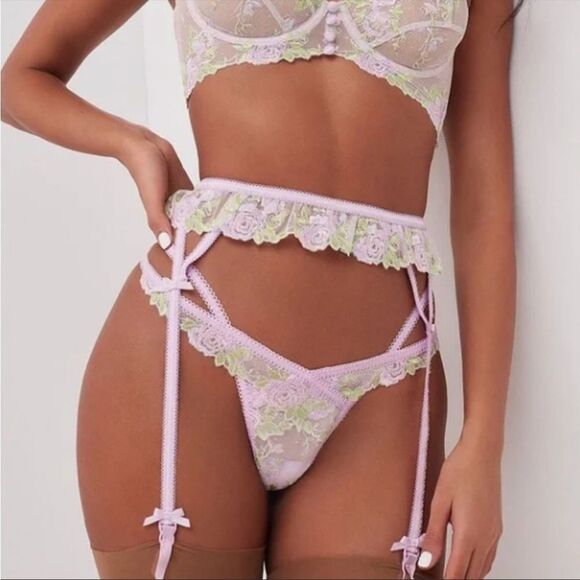 For Love and Lemons Berry Garter Belt Metallic Lavender Floral Sz M NWOT - Picture 1 of 8